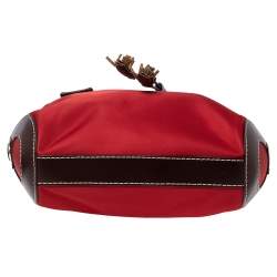 Lancel Red/Brown Nylon and Leather Tassel Drawstring Tote