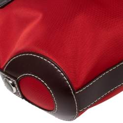 Lancel Red/Brown Nylon and Leather Tassel Drawstring Tote