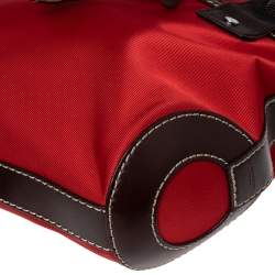 Lancel Red/Brown Nylon and Leather Tassel Drawstring Tote