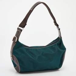 Lancel Teal Green/Brown Nylon And Leather Small Miss Bowling Shoulder Bag