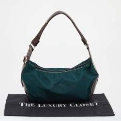 Lancel Teal Green/Brown Nylon And Leather Small Miss Bowling Shoulder Bag