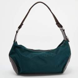 Lancel Teal Green/Brown Nylon And Leather Small Miss Bowling Shoulder Bag