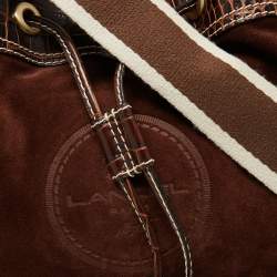 Lancel Brown Croc Embossed Leather and Suede Drawstring Shoulder Bag