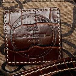 Lancel Brown Croc Embossed Leather and Suede Drawstring Shoulder Bag