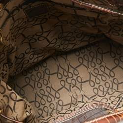 Lancel Brown Croc Embossed Leather and Suede Drawstring Shoulder Bag
