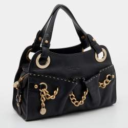 Pre Owned Lancel Black Leather Curb Chain Shoulder Bag