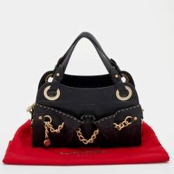 Pre Owned Lancel Black Leather Curb Chain Shoulder Bag