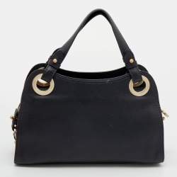 Pre Owned Lancel Black Leather Curb Chain Shoulder Bag