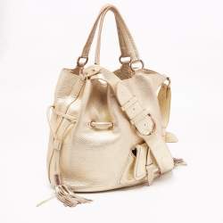 Pre Owned Lancel Metallic Gold Pebbled Leather Premiere Flirt Bucket Bag