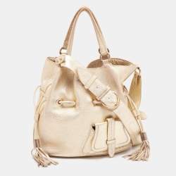 Pre Owned Lancel Metallic Gold Pebbled Leather Premiere Flirt Bucket Bag
