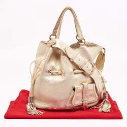 Pre Owned Lancel Metallic Gold Pebbled Leather Premiere Flirt Bucket Bag