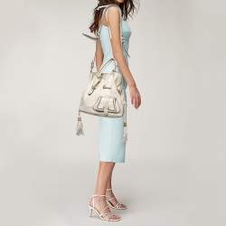 Pre Owned Lancel White/Brown Leather Premiere Flirt Bucket Bag