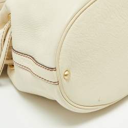 Pre Owned Lancel White/Brown Leather Premiere Flirt Bucket Bag