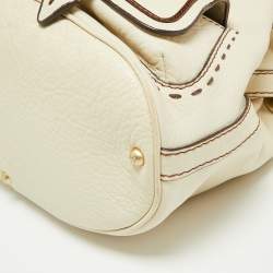 Pre Owned Lancel White/Brown Leather Premiere Flirt Bucket Bag