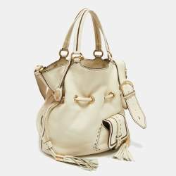 Pre Owned Lancel White/Brown Leather Premiere Flirt Bucket Bag