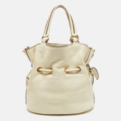 Pre Owned Lancel White/Brown Leather Premiere Flirt Bucket Bag