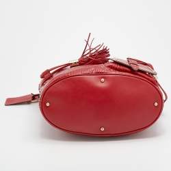 Pre Owned Lancel Red Croc Embossed Leather Premier Flirt Bucket Bag