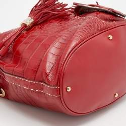 Pre Owned Lancel Red Croc Embossed Leather Premier Flirt Bucket Bag