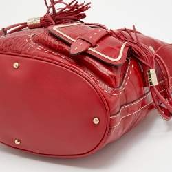 Pre Owned Lancel Red Croc Embossed Leather Premier Flirt Bucket Bag