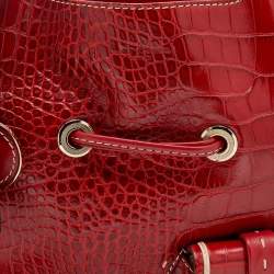 Pre Owned Lancel Red Croc Embossed Leather Premier Flirt Bucket Bag
