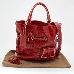 Pre Owned Lancel Red Croc Embossed Leather Premier Flirt Bucket Bag