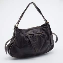 Pre Owned Lancel Dark Brown Leather Front Pocket Hobo