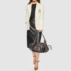 Pre Owned Lancel Dark Brown Leather Front Pocket Hobo