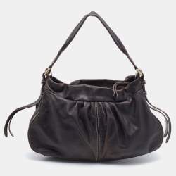 Pre Owned Lancel Dark Brown Leather Front Pocket Hobo
