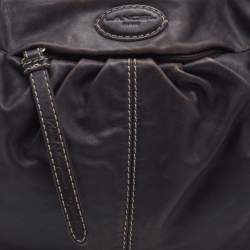 Pre Owned Lancel Dark Brown Leather Front Pocket Hobo