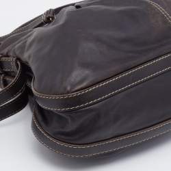 Pre Owned Lancel Dark Brown Leather Front Pocket Hobo