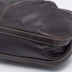 Pre Owned Lancel Dark Brown Leather Front Pocket Hobo