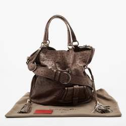 Pre Owned Lancel Brown Ostrich Embossed Leather Premiere Flirt Bucket Bag