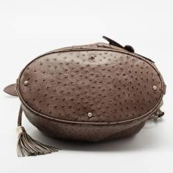 Pre Owned Lancel Brown Ostrich Embossed Leather Premiere Flirt Bucket Bag