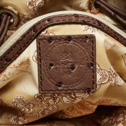 Pre Owned Lancel Brown Ostrich Embossed Leather Premiere Flirt Bucket Bag