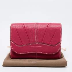 Pre Owned Lancel Pink Leather Flap Compact Wallet