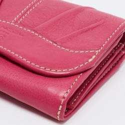 Pre Owned Lancel Pink Leather Flap Compact Wallet