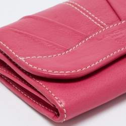 Pre Owned Lancel Pink Leather Flap Compact Wallet