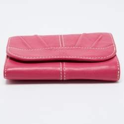 Pre Owned Lancel Pink Leather Flap Compact Wallet