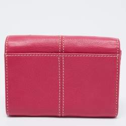 Pre Owned Lancel Pink Leather Flap Compact Wallet