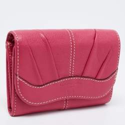 Pre Owned Lancel Pink Leather Flap Compact Wallet