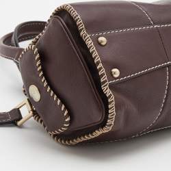 Pre Owned Lancel Mocha Brown Whipstitch Leather Side Pocket Satchel