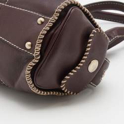 Pre Owned Lancel Mocha Brown Whipstitch Leather Side Pocket Satchel