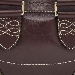 Pre Owned Lancel Mocha Brown Whipstitch Leather Side Pocket Satchel