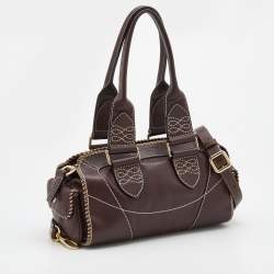 Pre Owned Lancel Mocha Brown Whipstitch Leather Side Pocket Satchel