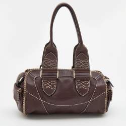 Pre Owned Lancel Mocha Brown Whipstitch Leather Side Pocket Satchel