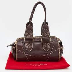 Pre Owned Lancel Mocha Brown Whipstitch Leather Side Pocket Satchel