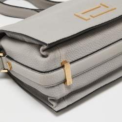 Pre Owned Lancel Grey Grained Leather Pia De Lancel Crossbody Bag