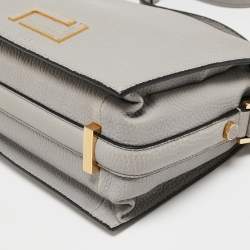 Pre Owned Lancel Grey Grained Leather Pia De Lancel Crossbody Bag