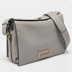 Pre Owned Lancel Grey Grained Leather Pia De Lancel Crossbody Bag