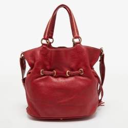 Pre Owned Lancel Red Leather Premier Flirt Bucket Bag
